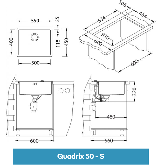 Alveus QUADRIX 50 BRS-90 550 X 450 X 199 (1102606)